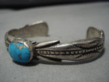 Amazing Vintage Native American Navajo Thick Sterling Silver Blue Gem Turquoise Bracelet Old-Nativo Arts