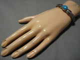 Amazing Vintage Native American Navajo Thick Sterling Silver Blue Gem Turquoise Bracelet Old-Nativo Arts