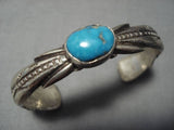 Amazing Vintage Native American Navajo Thick Sterling Silver Blue Gem Turquoise Bracelet Old-Nativo Arts