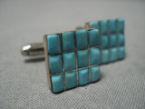 Amazing Vintage Native American Navajo Turquoise Inlay Sterling Silver Cufflinks Cuff Links-Nativo Arts