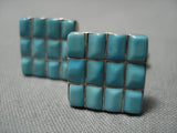 Amazing Vintage Native American Navajo Turquoise Inlay Sterling Silver Cufflinks Cuff Links-Nativo Arts
