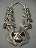 Amazing Vintage Native American Navajo Turquoise Inlay Sterling Silver Squash Blossom Necklace-Nativo Arts