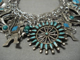 Amazing Vintage Native American Navajo Turquoise Sterling Silver Charm Bracelet Old-Nativo Arts