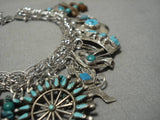 Amazing Vintage Native American Navajo Turquoise Sterling Silver Charm Bracelet Old-Nativo Arts