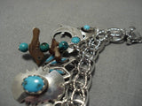 Amazing Vintage Native American Navajo Turquoise Sterling Silver Charm Bracelet Old-Nativo Arts