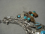 Amazing Vintage Native American Navajo Turquoise Sterling Silver Charm Bracelet Old-Nativo Arts