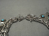 Amazing Vintage Native American Navajo Turquoise Sterling Silver Charm Bracelet Old-Nativo Arts