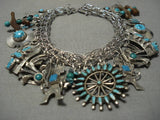 Amazing Vintage Native American Navajo Turquoise Sterling Silver Charm Bracelet Old-Nativo Arts