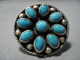 Amazing Vintage Native American Navajo Turquoise Sun Sterling Silver Ring Old-Nativo Arts