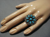Amazing Vintage Native American Navajo Turquoise Sun Sterling Silver Ring Old-Nativo Arts