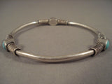 Amazing Vintage Navajo Apachito Native American Jewelry Silver Bangle Turquoise Bracelet Old-Nativo Arts