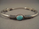 Amazing Vintage Navajo Apachito Native American Jewelry Silver Bangle Turquoise Bracelet Old-Nativo Arts