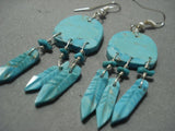 Amazing Vintage Navajo Blue Turquoise Sterling Native American Jewelry Silver Earrings-Nativo Arts