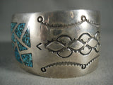 Amazing Vintage Navajo Channeled Turquoise Wall Native American Jewelry Silver Bracelet Jewelry-Nativo Arts
