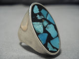 Amazing Vintage Navajo Inlay Turquoise Sterling Silver Native American Ring Old-Nativo Arts