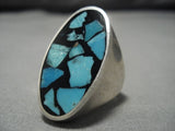 Amazing Vintage Navajo Inlay Turquoise Sterling Silver Native American Ring Old-Nativo Arts
