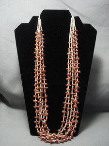 Amazing Vintage Navajo Native American Jewelry jewelry Coral Heishi Necklace Old-Nativo Arts