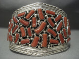 Amazing Vintage Navajo Native American Jewelry jewelry Coral Sterling Silver Yazzie Bracelet-Nativo Arts