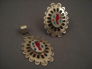 Amazing Vintage Navajo Native American Jewelry jewelry Matching Cardinal Pendant And Ring-Nativo Arts