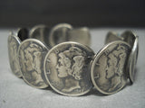 Amazing Vintage Navajo Native American Jewelry jewelry Sterling Silver Coin Turquoise Bracelet-Nativo Arts