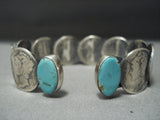 Amazing Vintage Navajo Native American Jewelry jewelry Sterling Silver Coin Turquoise Bracelet-Nativo Arts