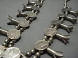 Amazing Vintage Navajo Native American Jewelry jewelry Sterling Silver Dime Squash Blossom Necklace-Nativo Arts