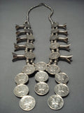 Amazing Vintage Navajo Native American Jewelry jewelry Sterling Silver Dime Squash Blossom Necklace-Nativo Arts