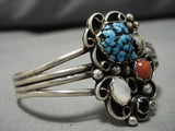 Amazing Vintage Navajo Native American Turquoise Coral Bracelet Cuff Old-Nativo Arts