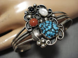 Amazing Vintage Navajo Native American Turquoise Coral Bracelet Cuff Old-Nativo Arts