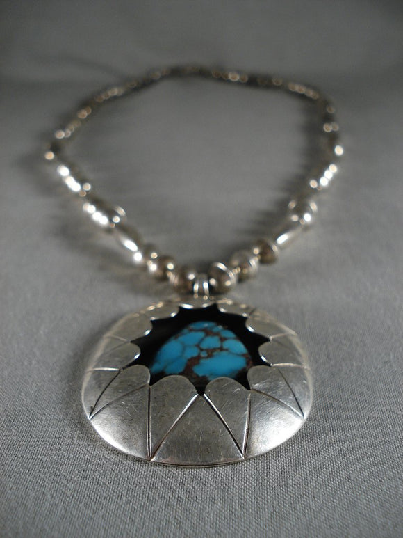 Amazing! Vintage Navajo Spiderweb Turquoise Native American Jewelry Silver Tubule Necklace Old-Nativo Arts