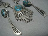 Amazing Vintage Navajo Sterling Native American Jewelry Silver Rug Turquoise Necklace Earrings Set-Nativo Arts