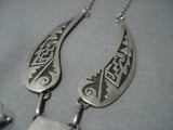 Amazing Vintage Navajo Sterling Native American Jewelry Silver Rug Turquoise Necklace Earrings Set-Nativo Arts