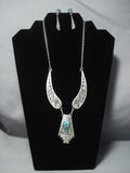 Amazing Vintage Navajo Sterling Native American Jewelry Silver Rug Turquoise Necklace Earrings Set-Nativo Arts