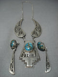 Amazing Vintage Navajo Sterling Native American Jewelry Silver Rug Turquoise Necklace Earrings Set-Nativo Arts