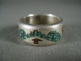 Amazing Vintage Navajo 'Turquoise Coral Mountain' Native American Jewelry Silver Ring Old-Nativo Arts