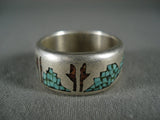 Amazing Vintage Navajo 'Turquoise Coral Mountain' Native American Jewelry Silver Ring Old-Nativo Arts