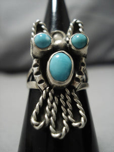 Amazing Vintage Navajo Turquoise Owl Sterling Silver Native American Ring Old-Nativo Arts