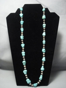 Amazing Vintage Navajo Turquoise Sterling Native American Jewelry Silver Necklace-Nativo Arts