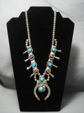 Amazing Vintage Navajo Turquoise Sterling Native American Jewelry Silver Squash Blossom Necklace-Nativo Arts