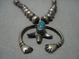 Amazing Vintage Open Arms Native American Navajo Turquoise Sterling Silver Necklace Old-Nativo Arts