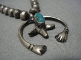 Amazing Vintage Open Arms Native American Navajo Turquoise Sterling Silver Necklace Old-Nativo Arts