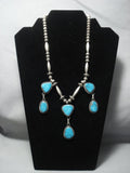 Amazing Vintage Sue Calavaza Turquoise Sterling Native American Jewelry Silver Necklace-Nativo Arts