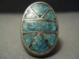 Amazing Vintage Zuni/ Navajo Turquoise Inlay Thick Native American Jewelry Silver Ring-Nativo Arts