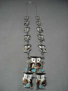 Amazing Vintage Zuni Pitkin Natewa Turquoise Sterling Native American Jewelry Silver Necklace Earrings-Nativo Arts