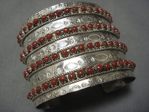 Amazing Vintage Zuni Sterling Silver Native American Coral Bracelet-Nativo Arts