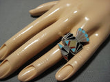 Amazing Vintage Zuni Turquoise Coral Sterling Silver Bird Ring Native American Jewelry-Nativo Arts
