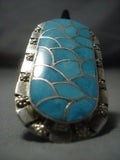 Amazing Vintage Zuni Turquoise Setrling Native American Jewelry Silver Ring Old-Nativo Arts