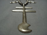 Ambrose Roanhorse Vintage Native American Jewelry Navajo Sterling Silver Cross Squash Blossom Necklace-Nativo Arts