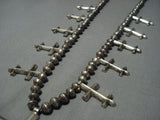 Ambrose Roanhorse Vintage Native American Jewelry Navajo Sterling Silver Cross Squash Blossom Necklace-Nativo Arts