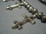 Ambrose Roanhorse Vintage Native American Jewelry Navajo Sterling Silver Cross Squash Blossom Necklace-Nativo Arts